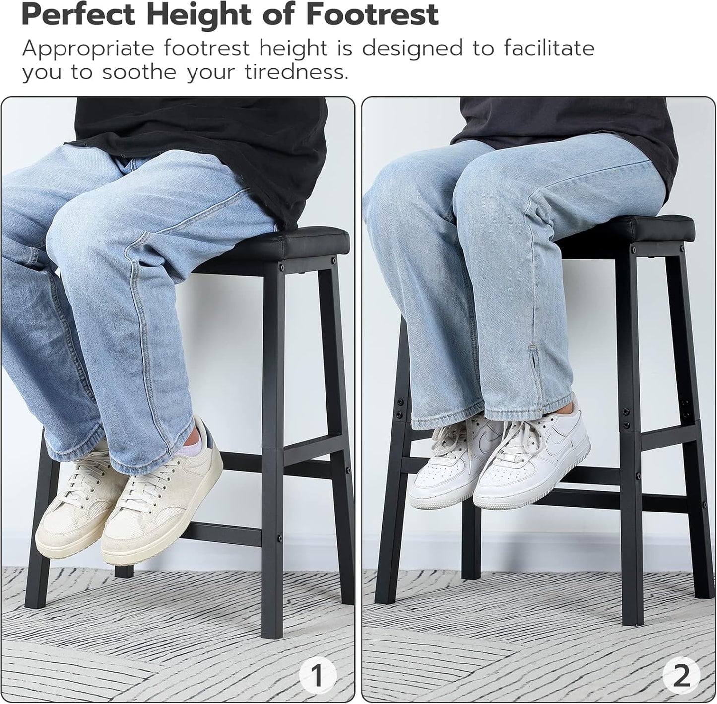 HOOBRO Bar Stools, 24" Set of 2 Bar Chairs, PU Leather Upholstered Breakfast Stools, Easy Assembly, Suitable for Kitchen, Bar, Dining Room, Black BB01MD01