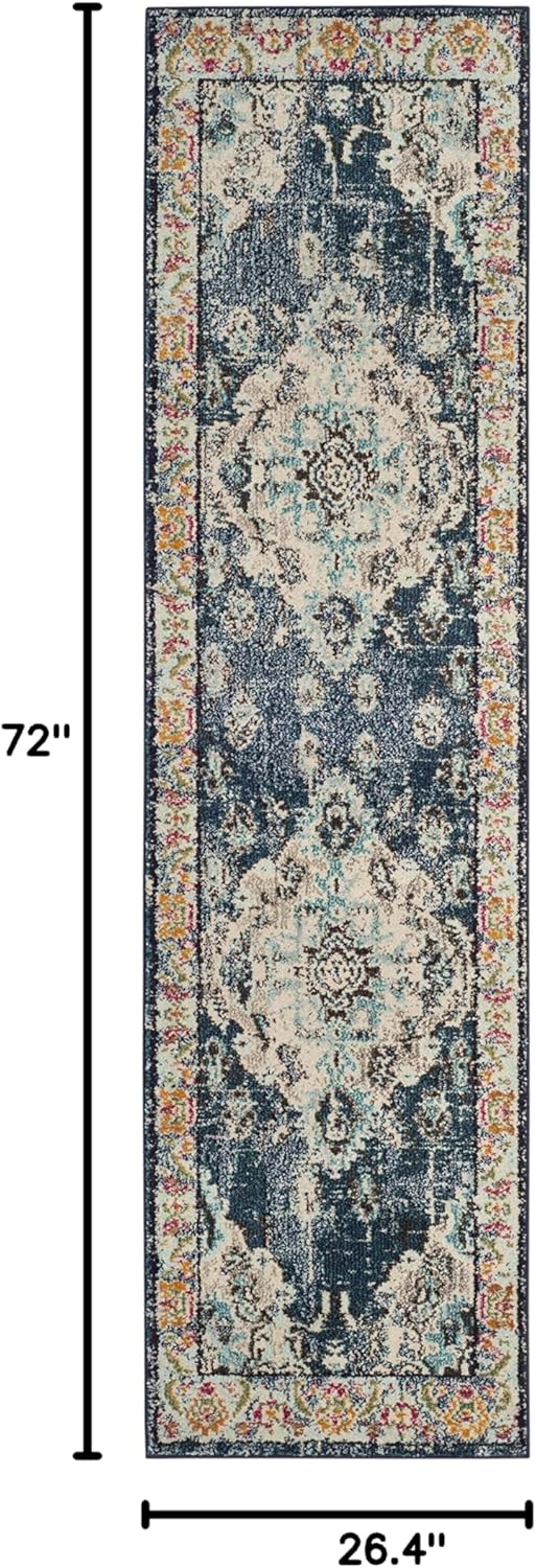 SAFAVIEH Monaco Collection Runner Rug - 2'2" x 6', Navy & Light Blue, Boho Chic Medallion Distressed Design, Non-Shedding & Easy Care, Ideal for High Traffic Areas in Living Room, Bedroom (MNC243N)