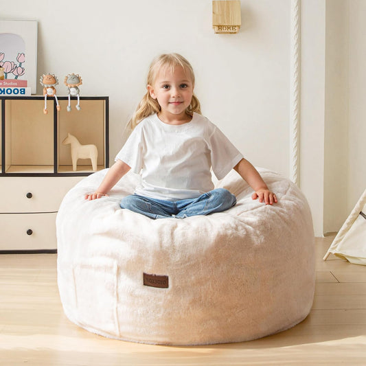 MAXYOYO Kids Bean Bag Chair, Stuffed Faux Fur Bean Bag for Toddler, Ultra Soft Floor Sofa with High-Density Foam Filling, Lazy Chair for Living Room, Playroom, Nursery Room