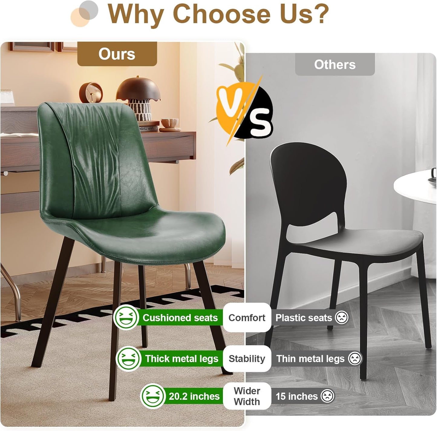 Upholstered Dining Chairs Set of 4, Modern Kitchen & Dining Room Chairs, Faux Leather, Sturdy Metal Legs, for Living Room, Cafe & Restaurant- Green