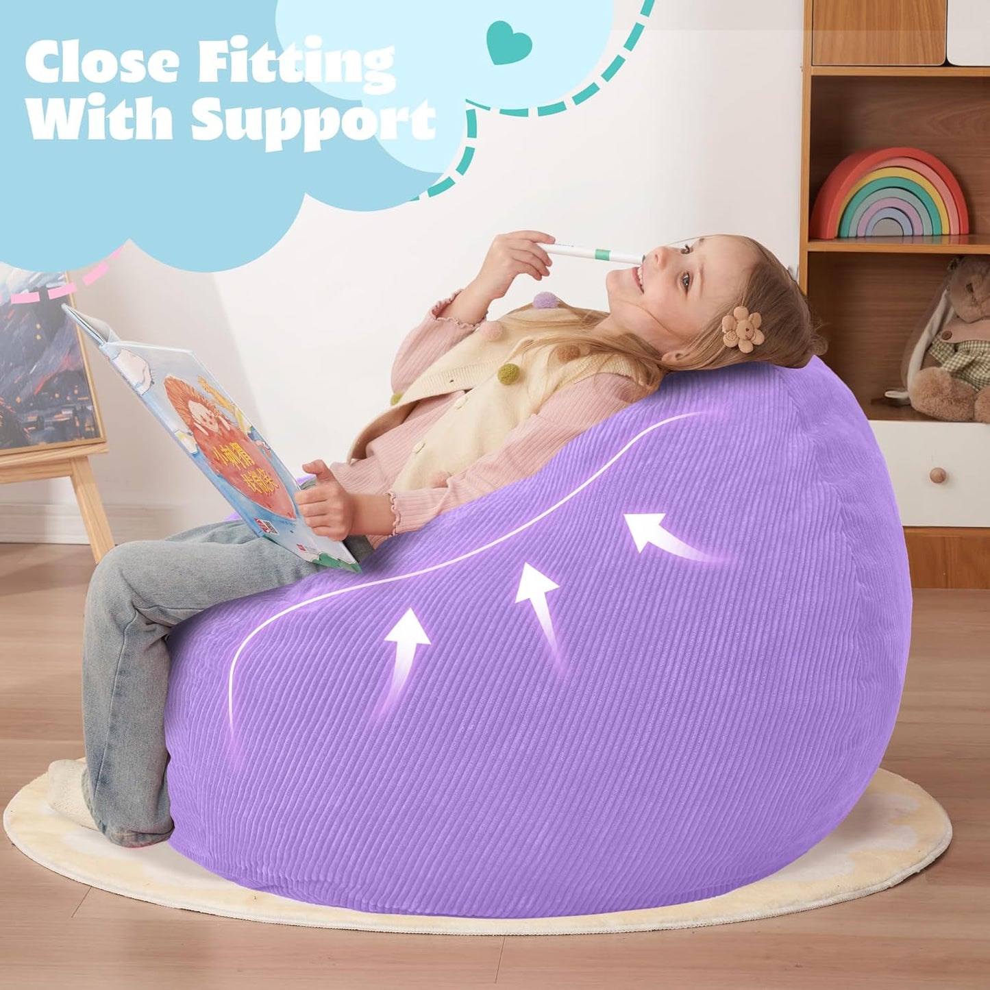 HABUTWAY 2 FT Bean Bag Chair,Giant Bean Bag Chairs,Big Bean Bags with Memory Foam Filled, Large Beanbag Chairs with Soft Corduroy Cover-Purple
