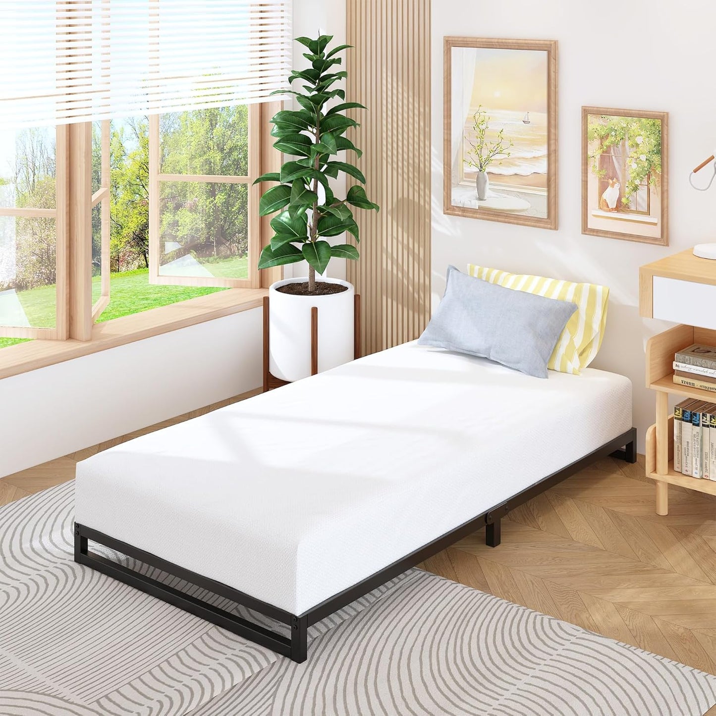 4 Inch Twin Size Bed Frames Heavy Duty Metal Twin Platform Bed Frame No Box Spring Needed, Noise Free, Easy Assembly, Black