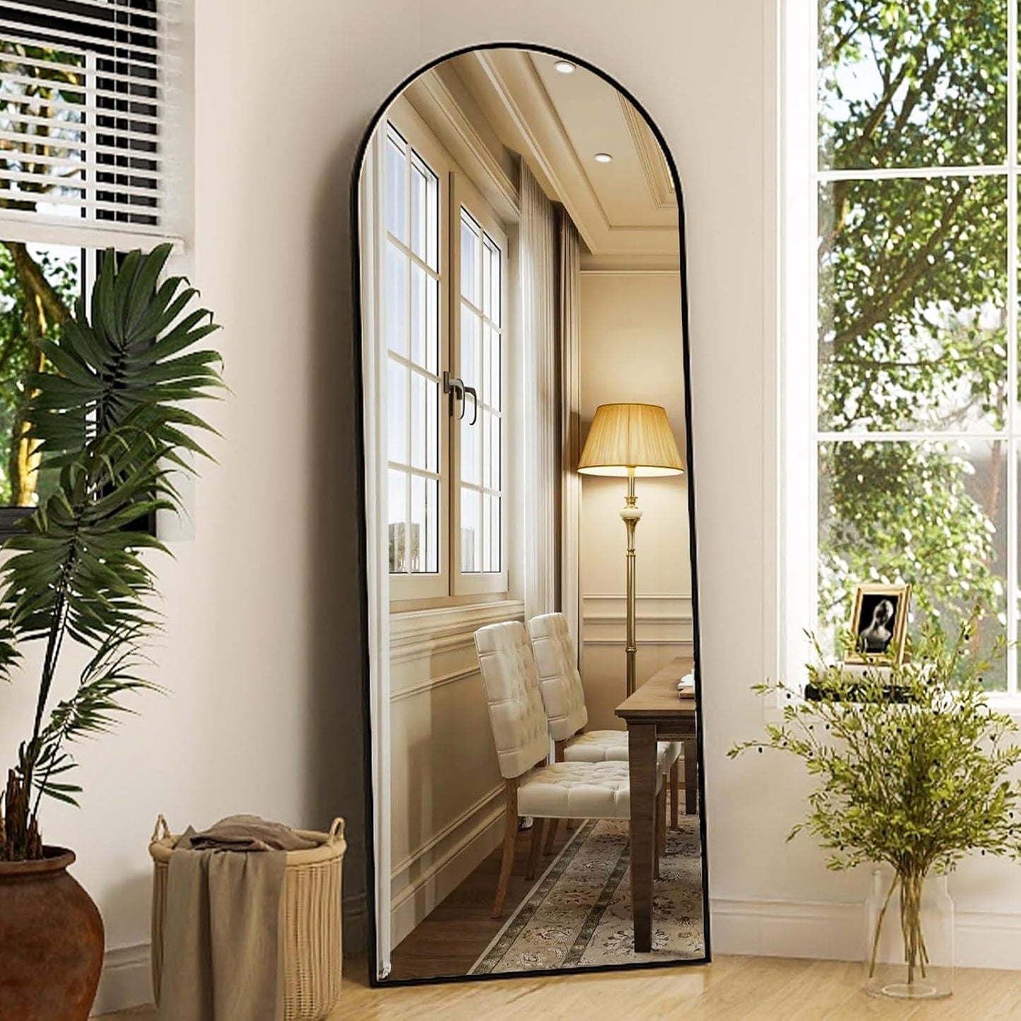 Arched Full Length Mirror, 64" x 21" Arch Floor Mirror with Stand, Full Length Wall Mirror Hanging or Leaning Arched-Top Full Body with Stand for Bedroom, Dressing Room, Black