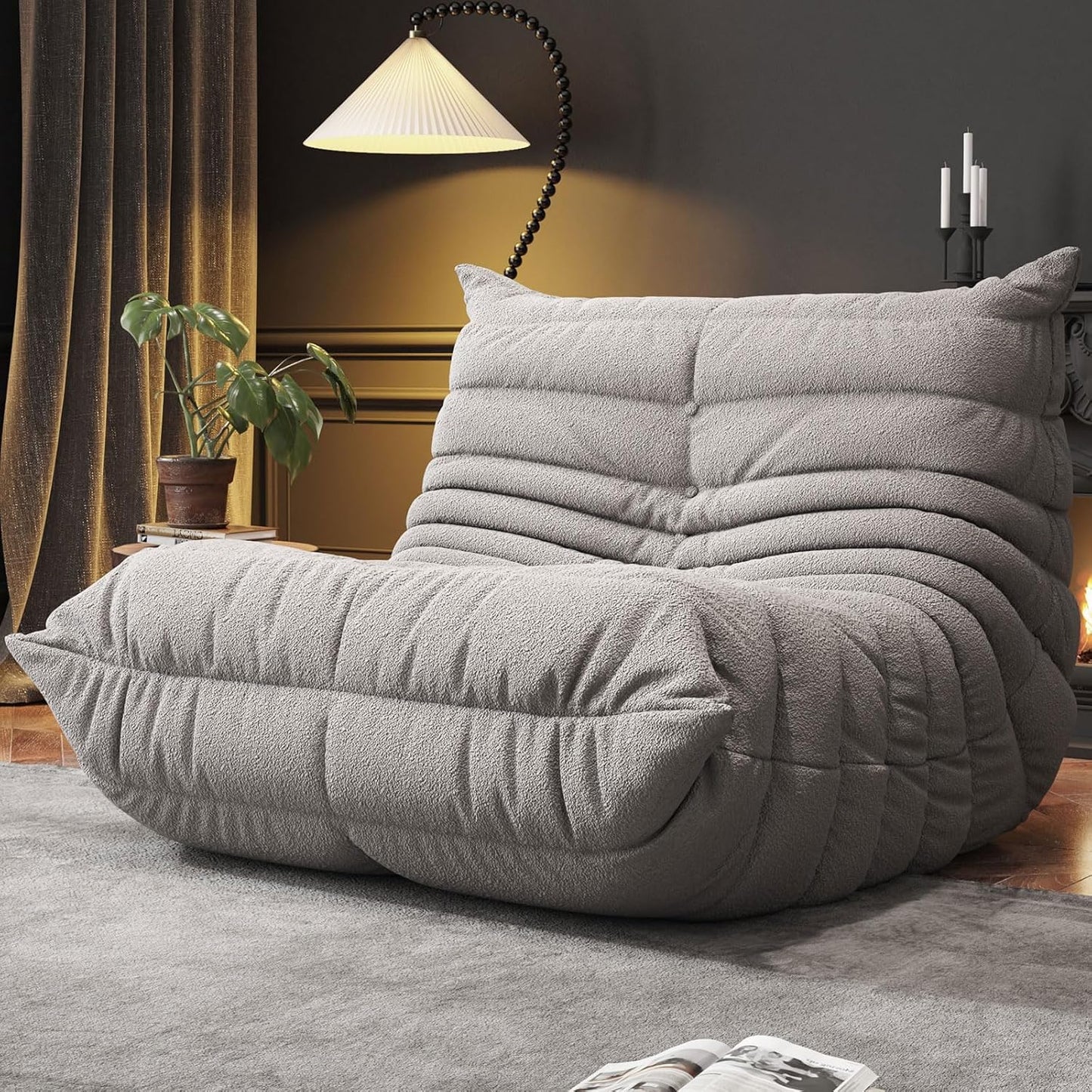 Bean Bag Chairs for Adults, BeanBag Reading Chair Memory Foam Couch, Floor Chair Soft Teddy Material, Comfy Reading Nook Chairs for Bedroom Living Room Office (Grey)