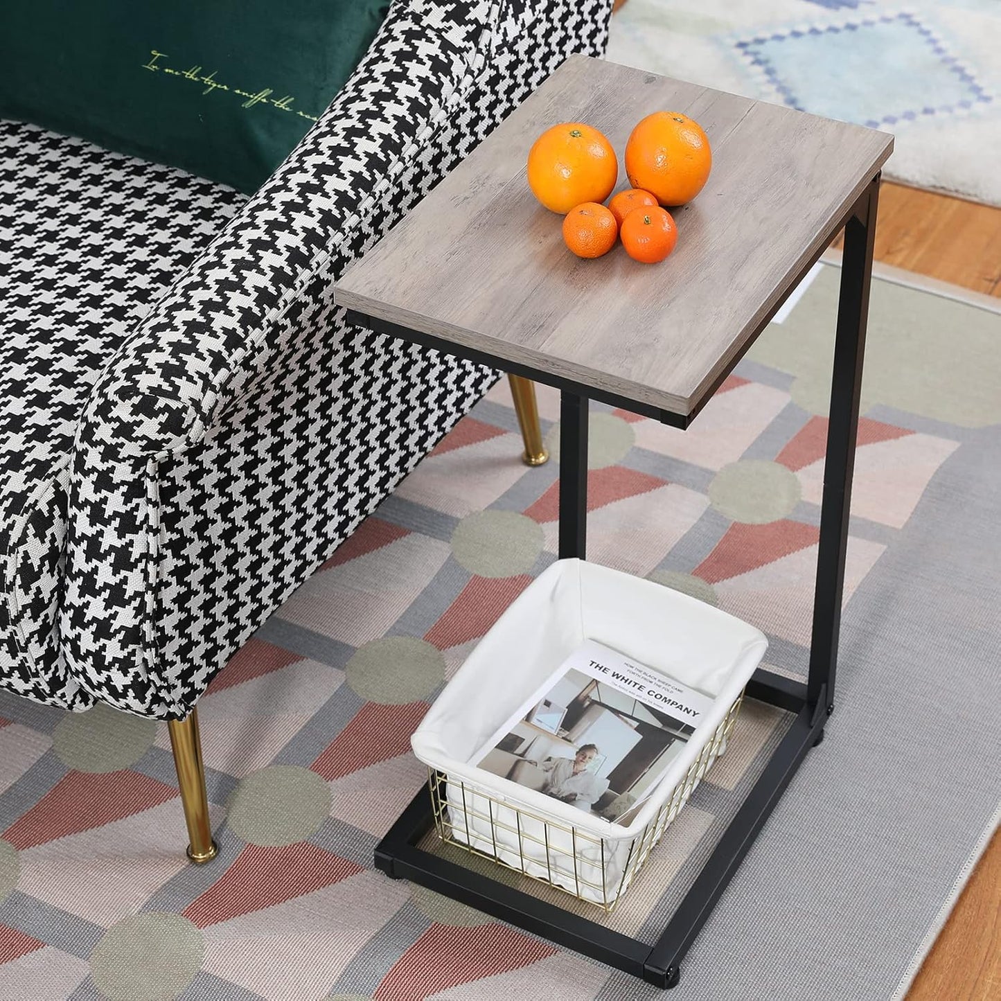 AMHANCIBLE C Shaped End Table, Slide Under Couch Table for Sofa, TV Tray Snack Table, Small Side Table for Small Space, Living Room, Grey HET02CGY-1