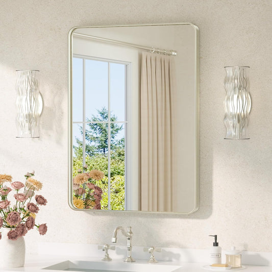 TETOTE Brushed Nickel Mirror 22 x 30 Brushed Nickel Metal Framed Bathroom Mirror, Tempered Glass, Modern Farmhouse Wall Mounted Mirror for Decorative(Horizontal/Vertical)