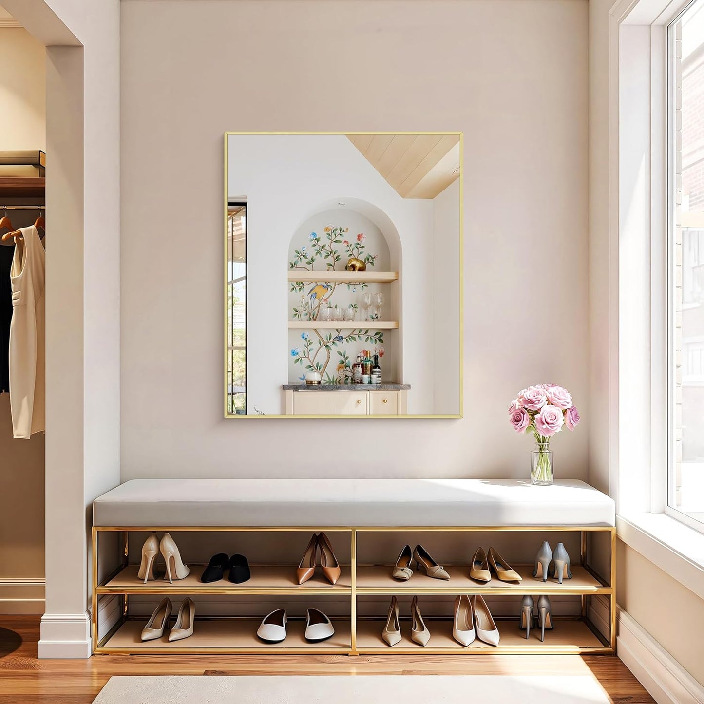 KOCUUY Gold Bathroom Mirror, 30"x36" Rectangle Bathroom Mirror for Wall, HD Tempered Glass, Anti-Rust Frame, Modern Design for Bathroom, Bedroom, Living Room, Entryway