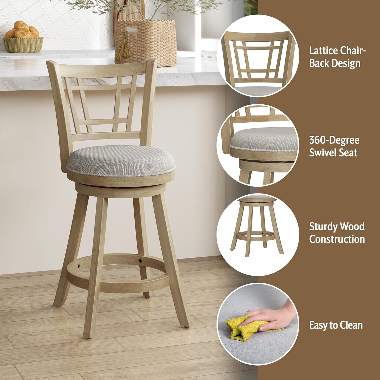 Hillsdale Fairfox 24.5" Wood Swivel Counter Height Stool, Natural