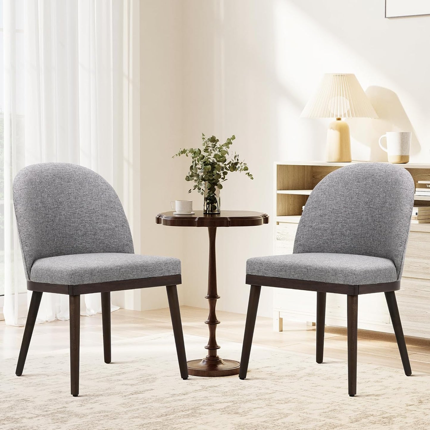 COLAMY Upholstered Dining Chairs Set of 2, Wooden Kitchen Chairs with Open Back, Modern Dining Room Chairs with Wood Frame, Dinner Side Chairs for Dining Room Kitchen Restaurant, Dark Grey