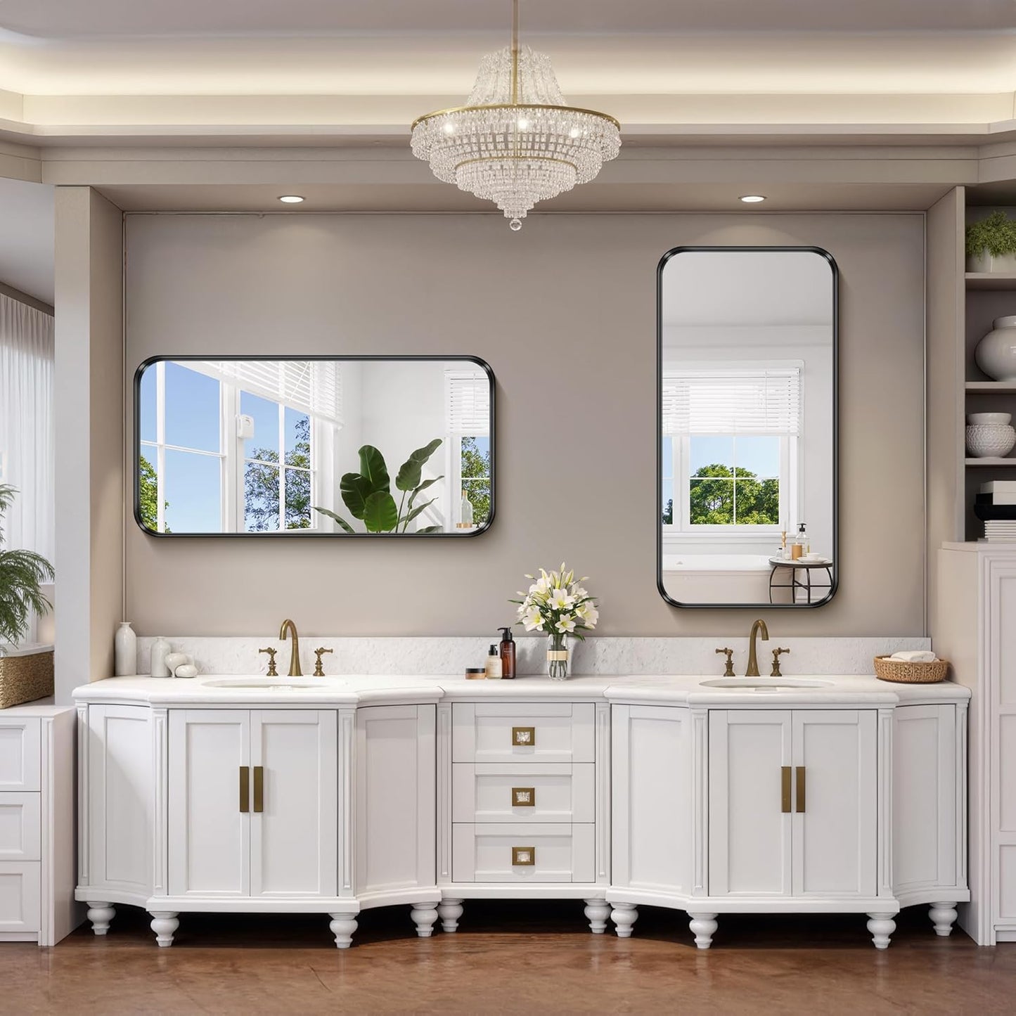 FORBATH 24x48 Inch Bathroom Mirror, Brushed Black Deep Frame Narrow Wall Mirror with Rounded Corners, Anti-Rust Tempered Glass for Modern Farmhouse Vanity (Horizontal/Vertical)