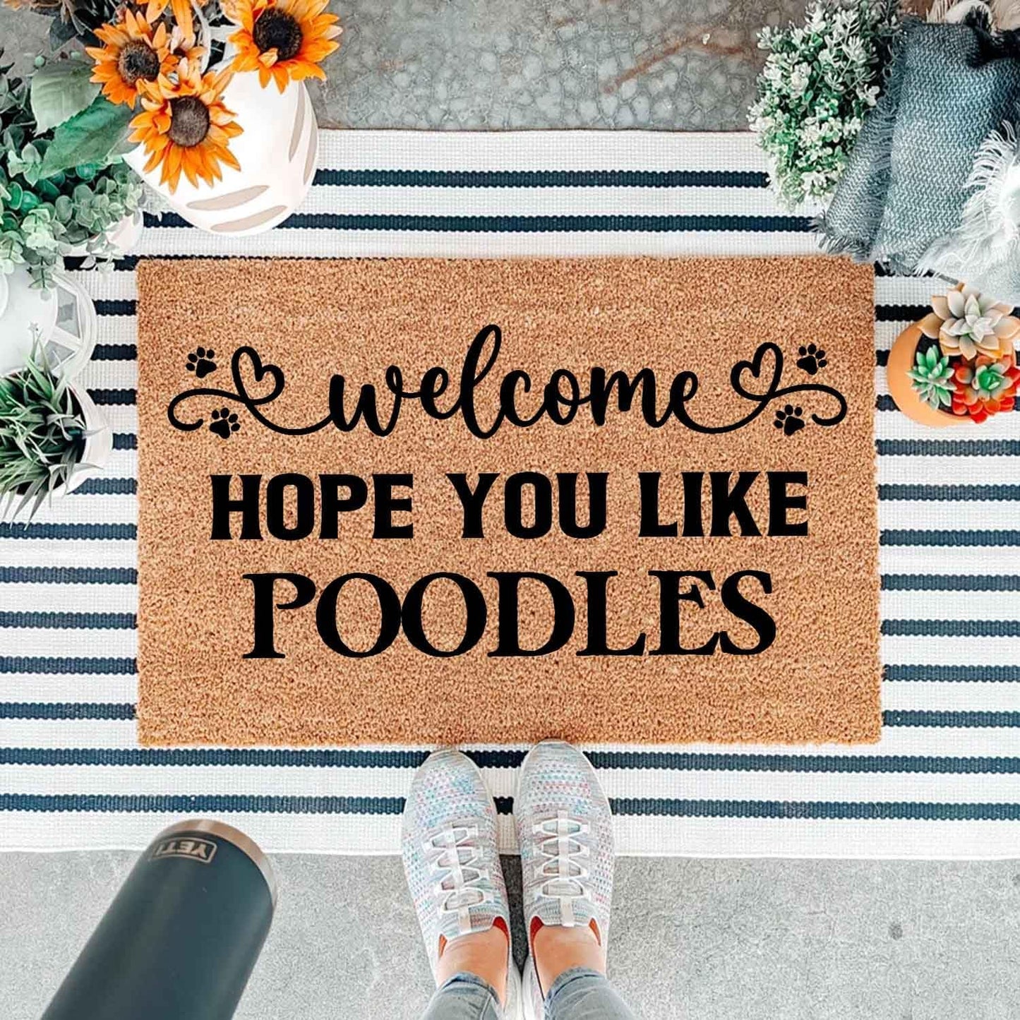 Funny Coir Doormat with Welcome Hope You Like Poodles - Front Door Mat, Entryway Welcome Mat, 23.7 x 15.7 inch