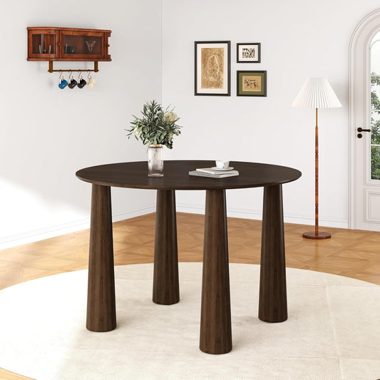 Casaphoria 45" Round Dining Table, Kitchen Table for 6 with Arc-Shaped Edge Top and Cylindrical Legs, Easy Assembly for Living Room, Dining Room, Walnut