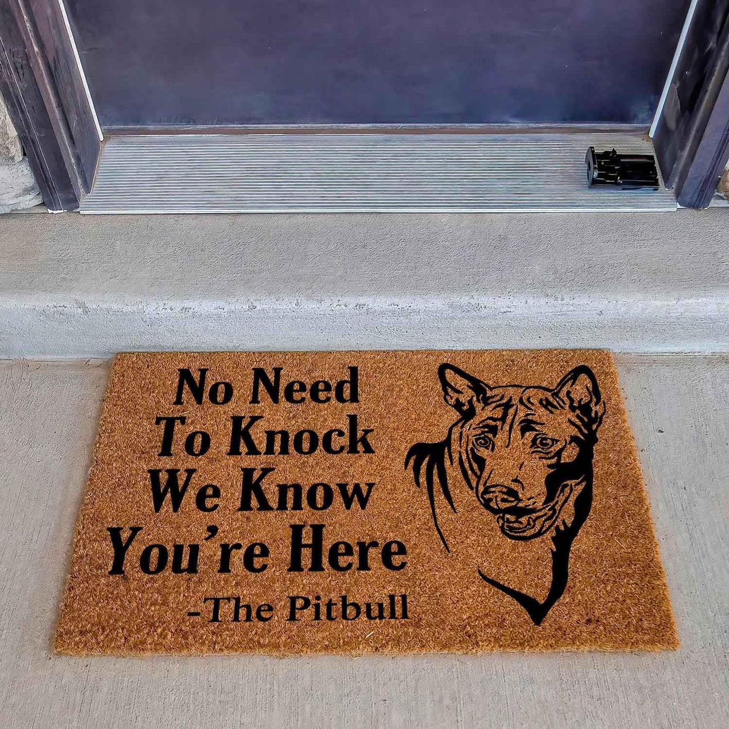 Funny Coir Doormat with The Pitbull Dog We Know You are Here - Front Door Mat, Entryway Welcome Mat, 23.7 x 15.7 inch