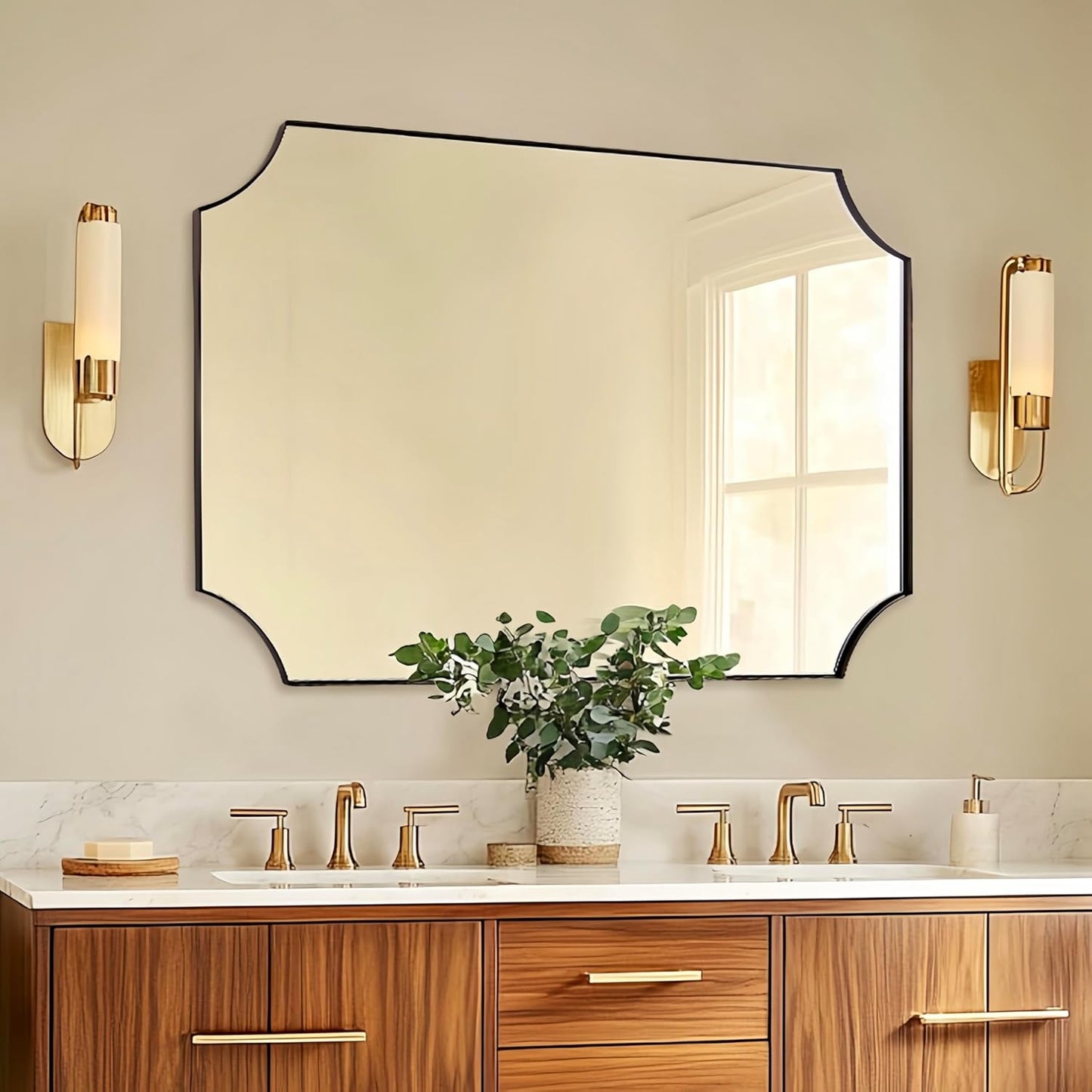 ANDY STAR 30x40 Inch Bathroom Mirror, Brushed Bronze Rectangle Scalloped Mirror, Antique Bronze Mirror with Premium Stainless Steel Metal Frame, Large Wall-Mounted Mirror (Horizontal/Vertical)
