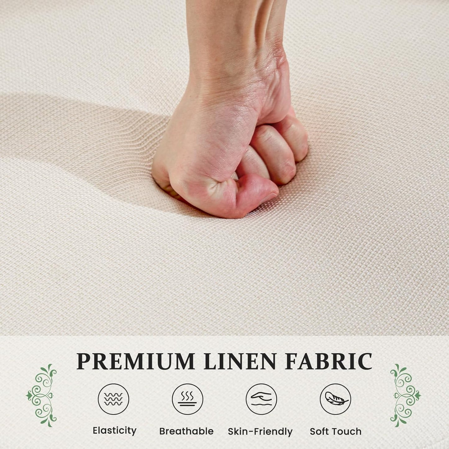 Furniliving Wooden Dining Chairs Set of 6, Mid-Century Modern Linen Upholstered Kitchen Chair with Solid Oak Wood, Farmhouse Dining Room Chairs, Beige