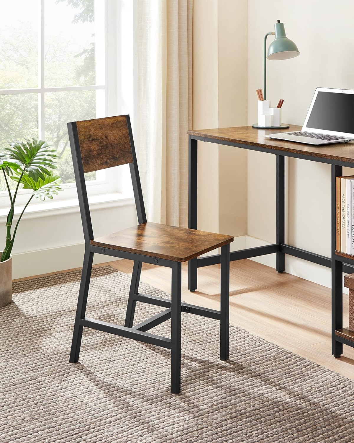 VASAGLE Dining Chair Set of 6, Wood Kitchen Chairs with Metal Steel Frame, Easy to Assemble, Comfortable Seat, Modern Farmhouse Chair for Kitchen, Bedroom, Living Room, Rustic Brown and Ink Black