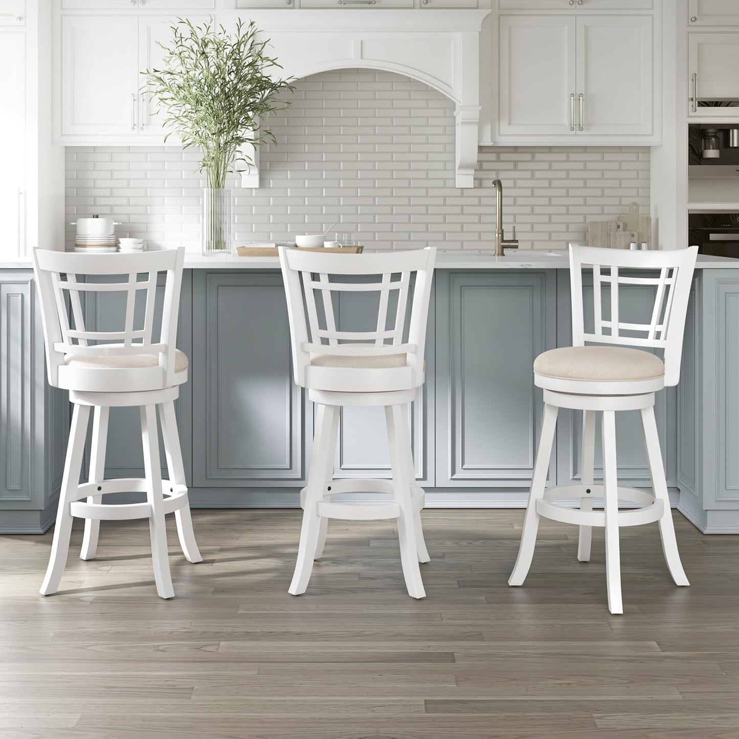 Hillsdale Fairfox Swivel Stool with Rectangular Lattice Back, Bar Height, White