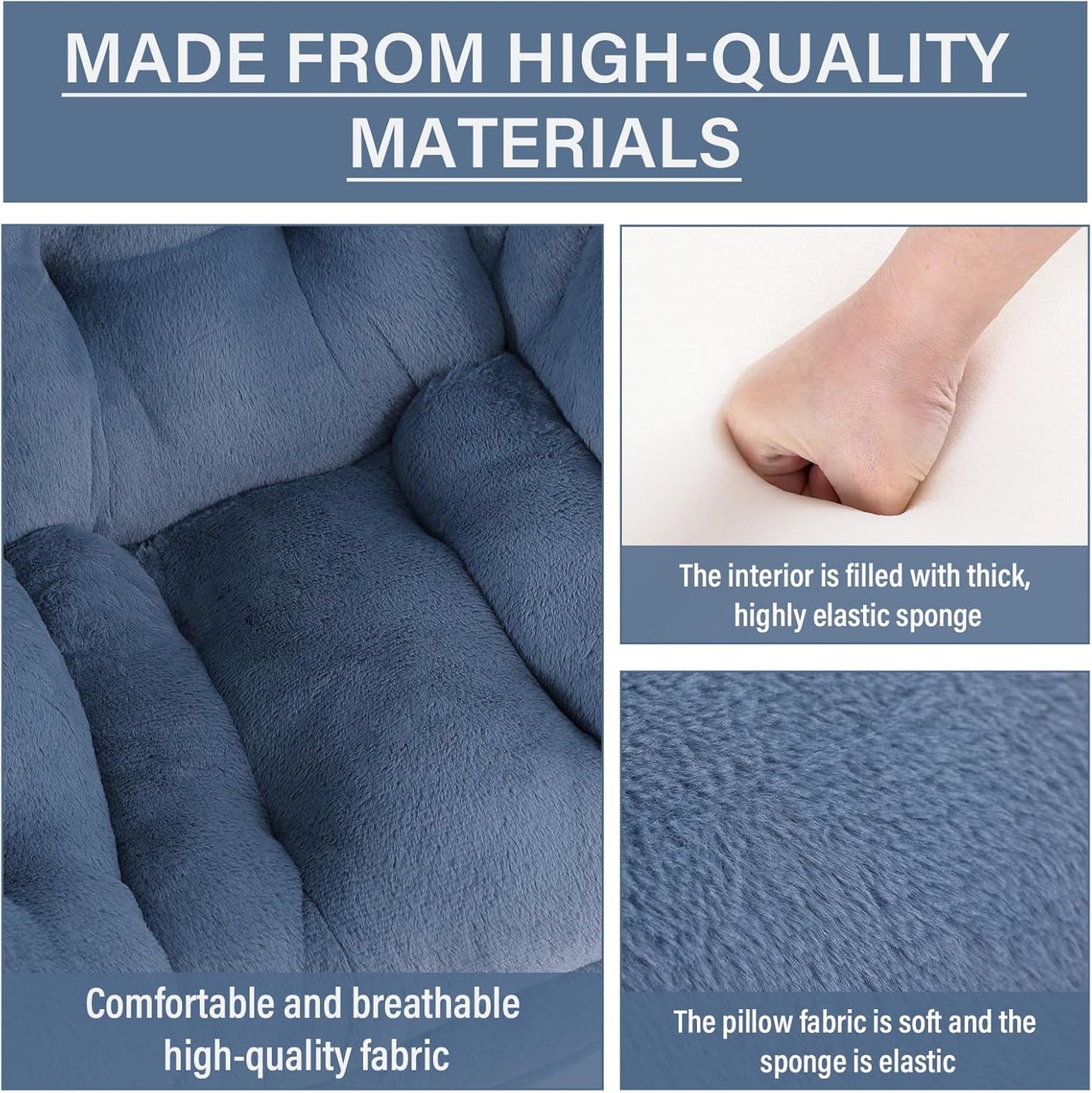 Lazy Chair with Ottoman, Comfy Reading Lounge Chair with Footstool & Throw Pillow Modern with Armrests & Side Pocket for Living Room, Bedroom, Dorm Room, Plush Light Blue