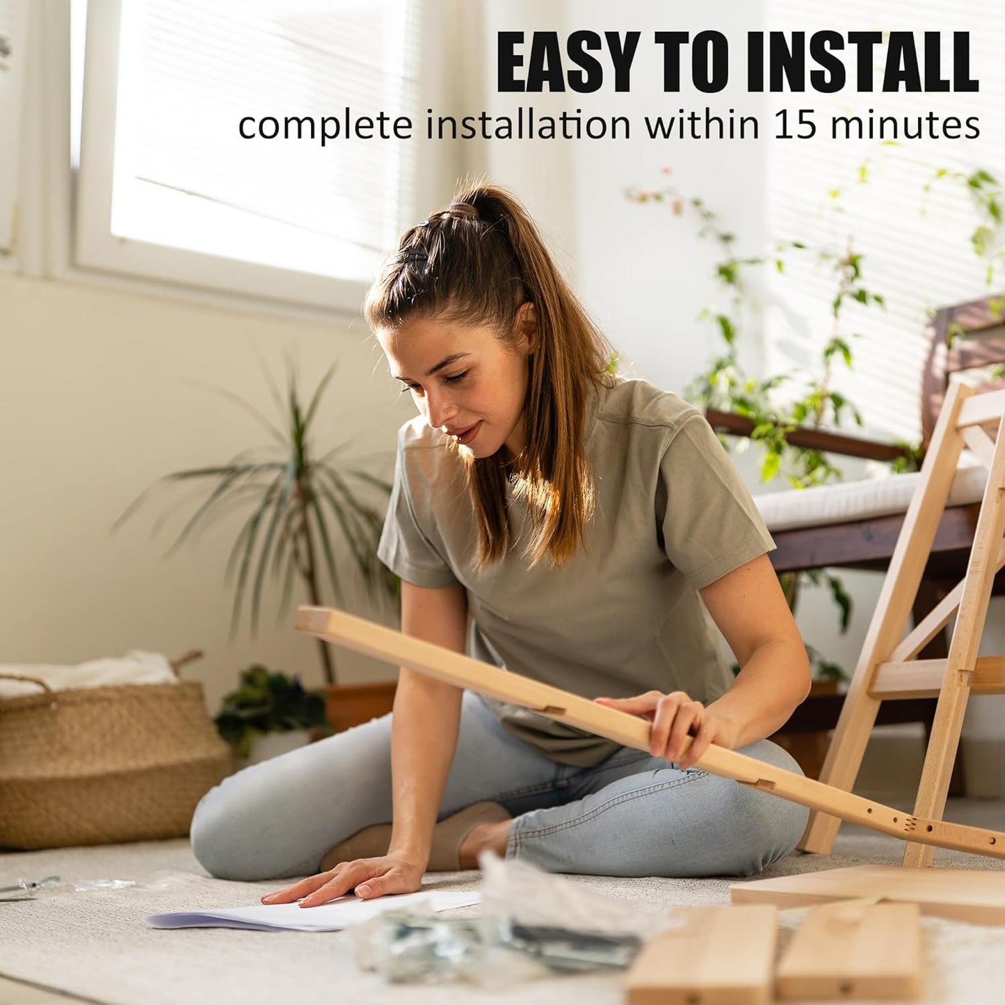 33.5" L Wood Dining Bench Indoor, 100% Natural Solid Oak Bed Bench Hand Woven Enterway Bench Small Bench for Dining Room, Bedroom, Kitchen (Creamy White)