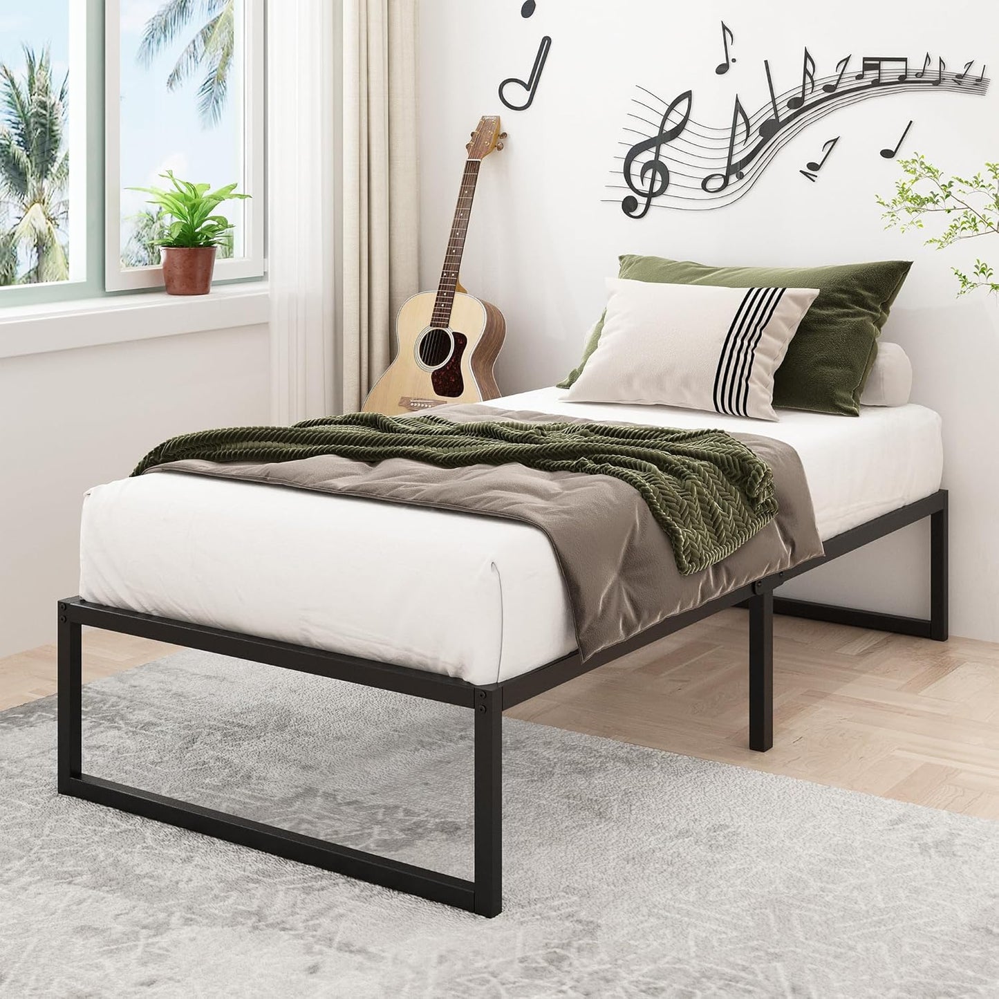 16 Inch Twin XL Bed Frames Heavy Duty Sturdy Metal Platform Bed Frame No Box Spring Needed, Noise Free, Easy Assembly, Black