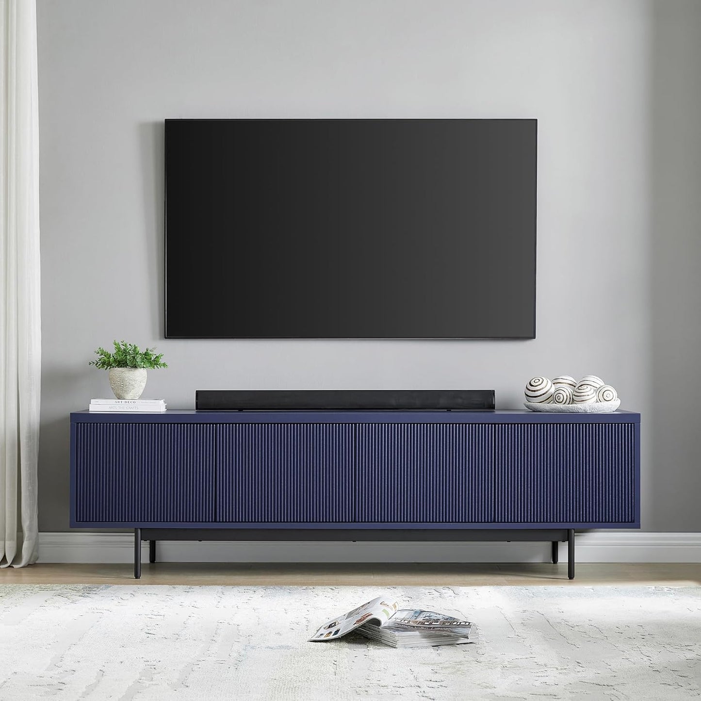 Henn&Hart Rectangular TV Stand for TV's up to 75" in Navy, for Home, Living Room, Bedroom, Entertainment Room, Office