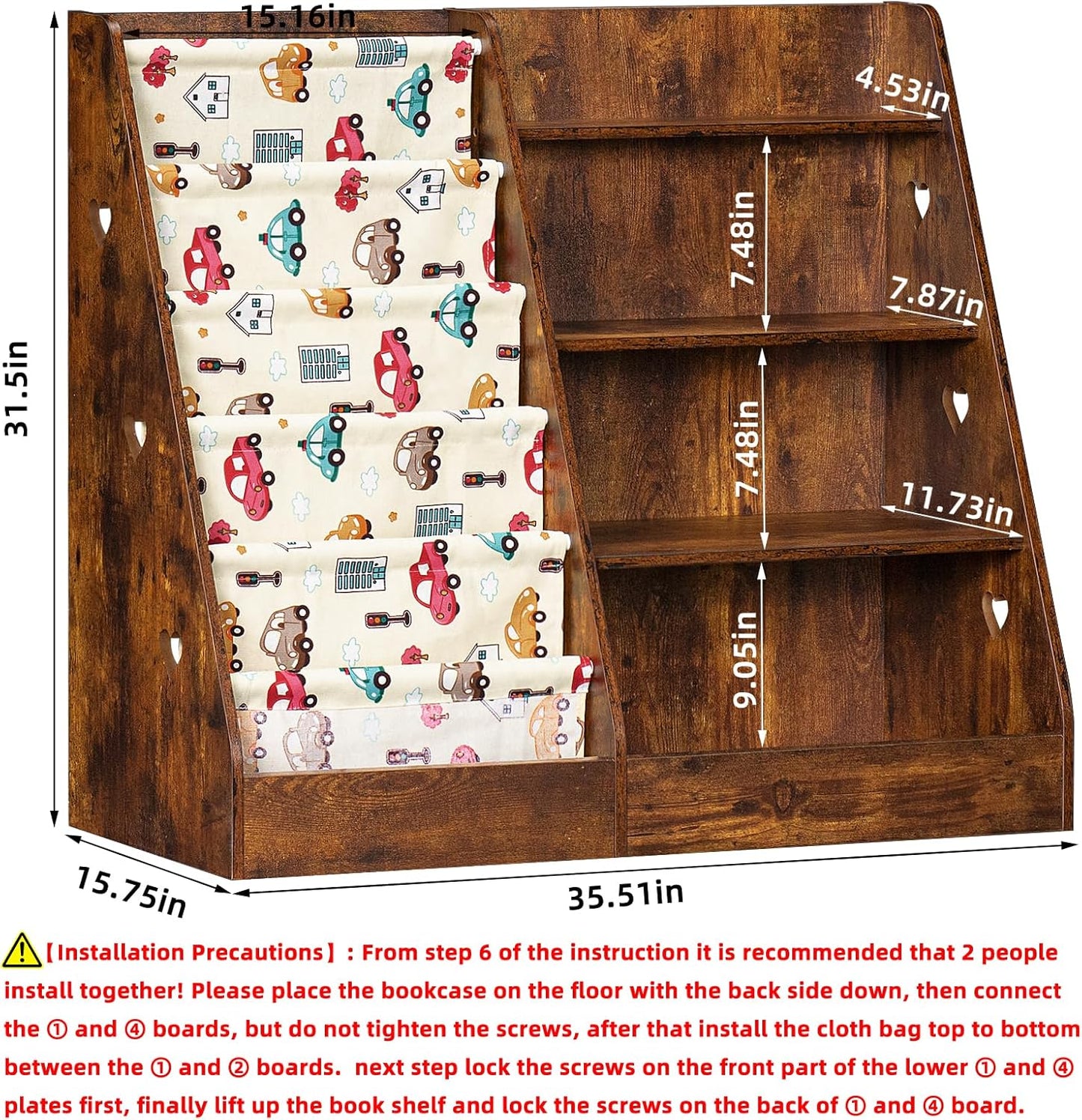 Lerliuo 4 Tier Kids Bookshelf and Storage Organizer, Five Layer Sling Children Bookcase, Baby Toddler Wooden Book Shelf, Display Cabinet for Playroom, Bedroom, Classroom, Nursery, School (Brown)