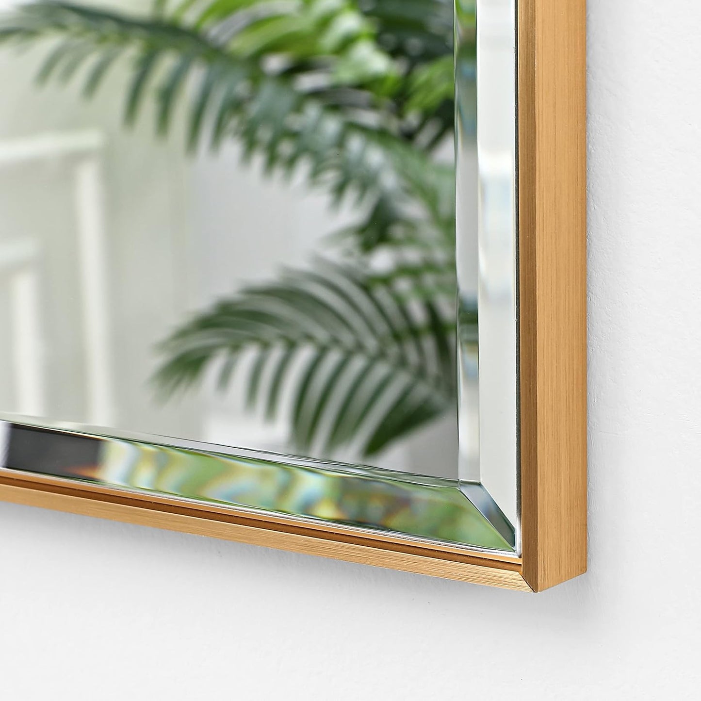 30x30 Inch Gold Mirror with Beveled Trim, Aluminum Frame Bathroom Vanity Mirror, Copper-Free Mirror, Rectangle Wall Mounted Mirror, Modern Rectangular Mirror Horizontal or Vertical