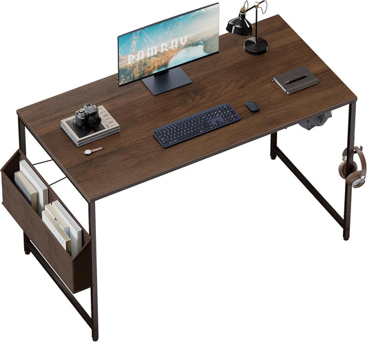 Pamray 47 Inch Computer Desk for Small Spaces with Storage Bag, Home Office Work Desk with Headphone Hook, Small Office Desk Study Writing Table
