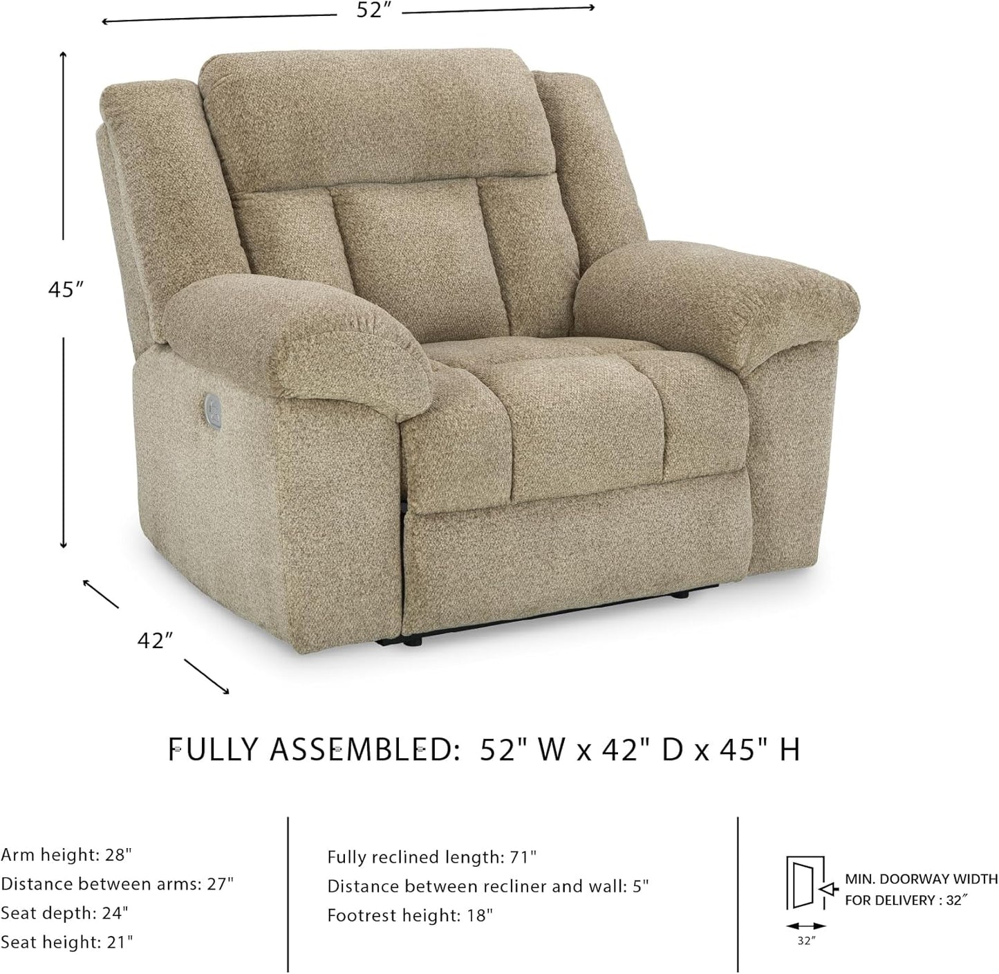 Signature Design by Ashley Tip-Off Classic Wall Hugger Power Recliner with Adjustable Headrest and USB Ports, Light Brown