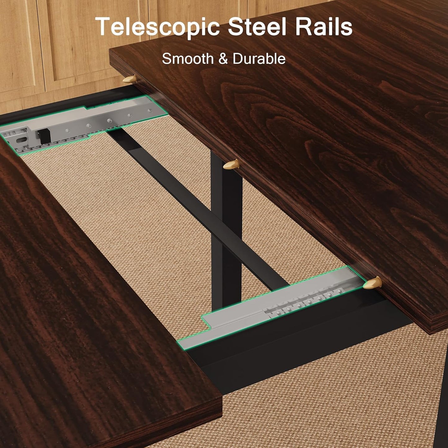 7-Piece Dining Table Set, 63" Extendable Kitchen Room Table with 6 Stools, Mid Century Modern Dinner Table with Metal Frame & MDF Board, Space-Saving, Easy Assembly, Espresso