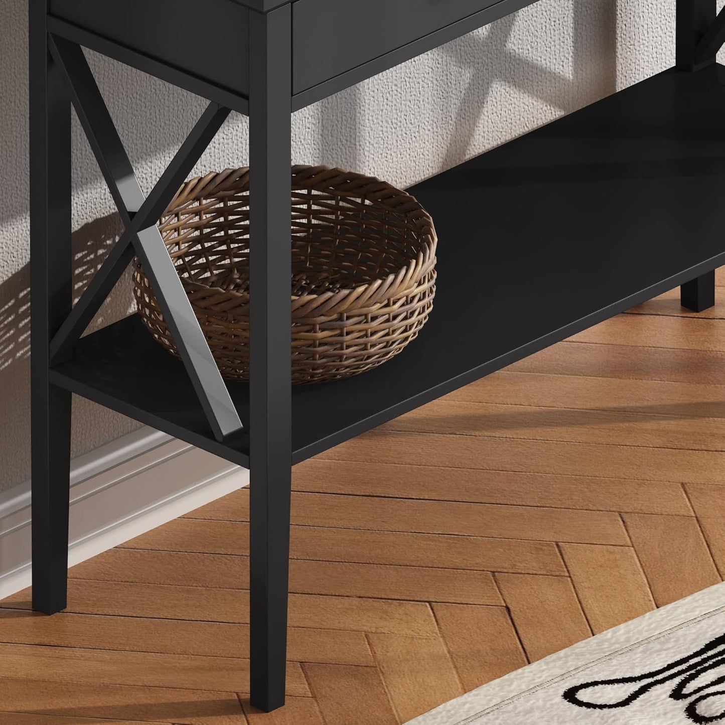 ChooChoo Console Table with Drawers, Narrow Wood Accent Sofa Table Entryway Table with Storage Shelf for Entryway, Front Hall, Hallway, Living Room, Black