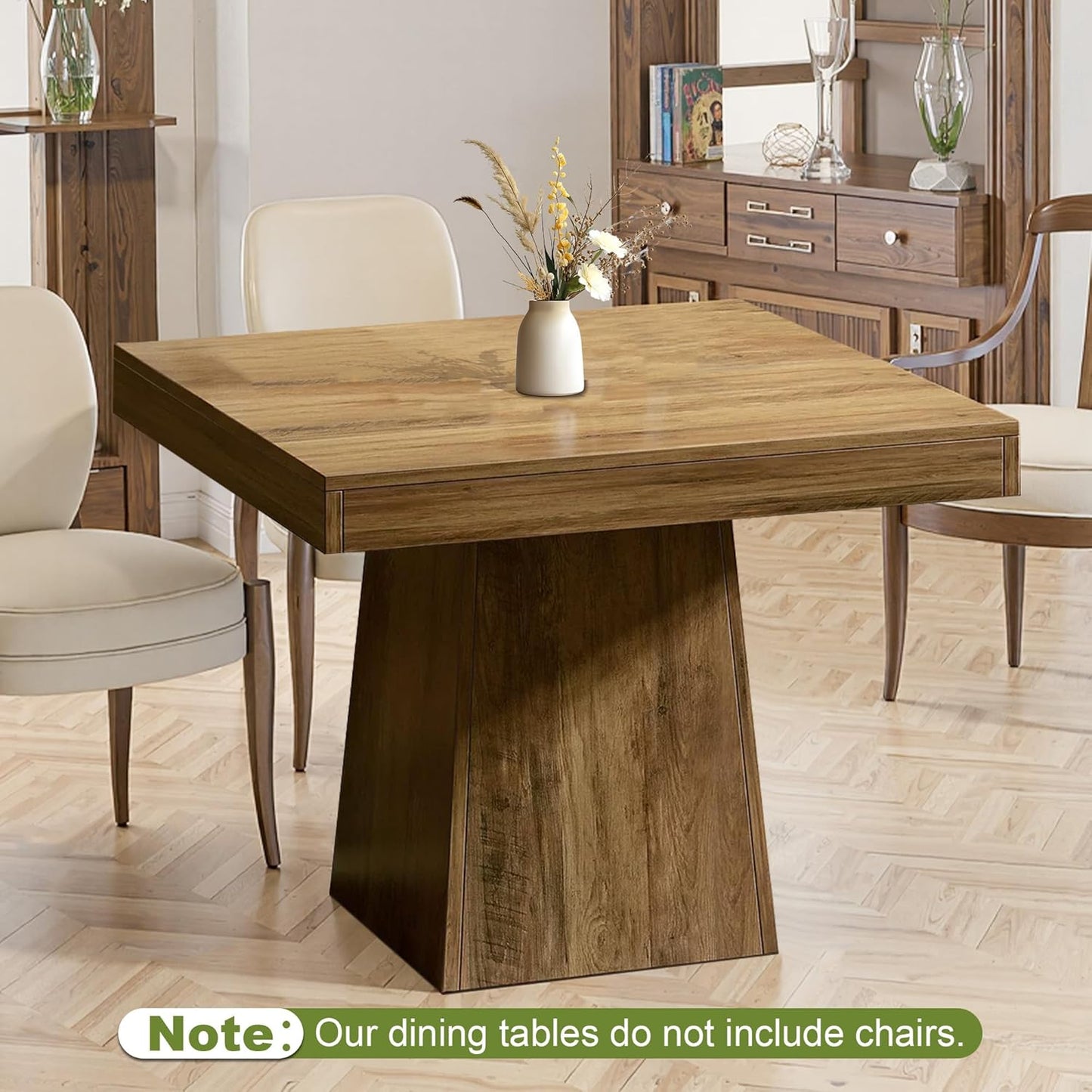 NicBex Square Dining Table for 4, 31.5" Farmhouse Dinner Table Small Dining Room Tables Wooden Kitchen Tables with Heavy Duty Pedestal for Kitchen, Living Room, Brown