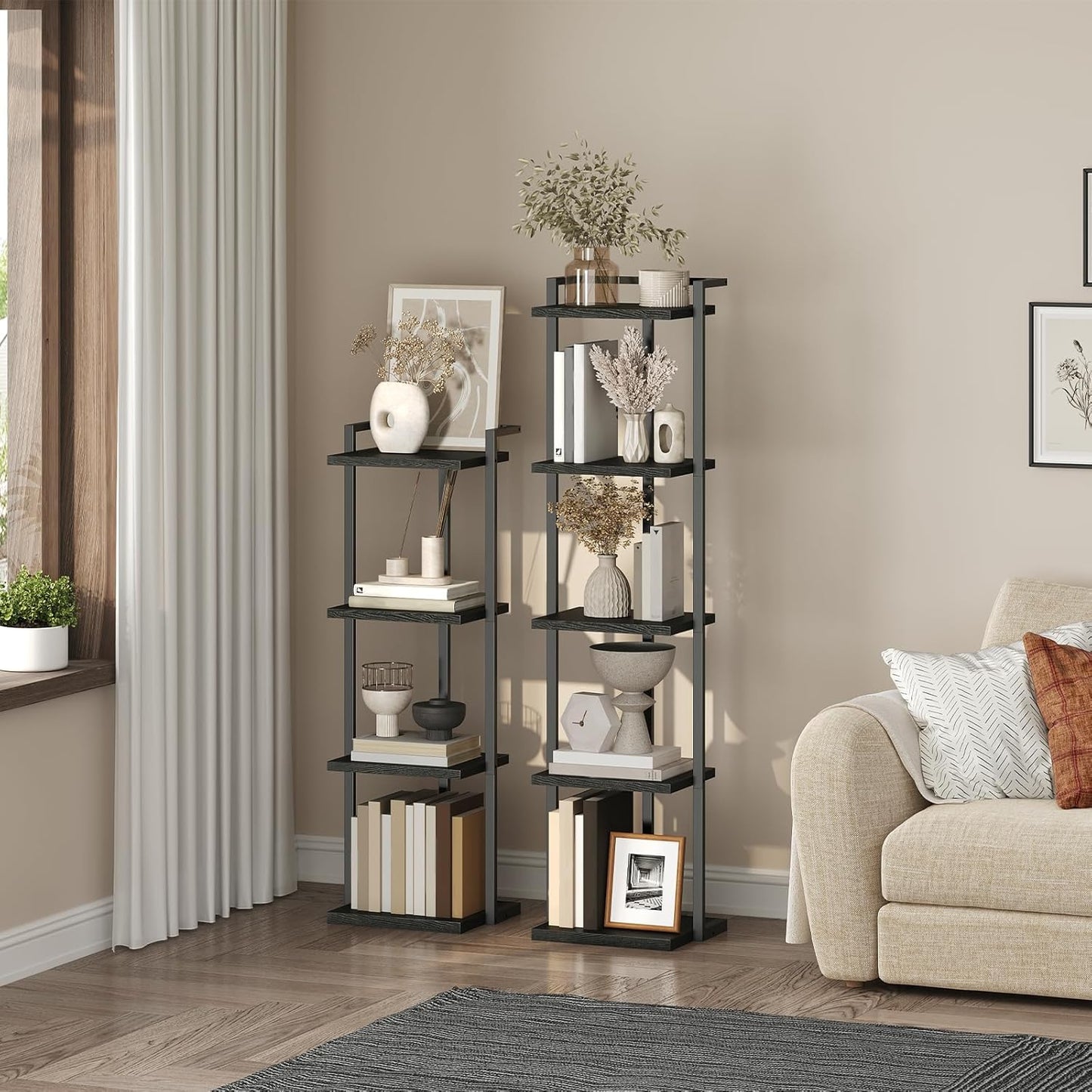 Bookshelf, 4-Tier Bookcase, Vertical Tall Narrow Book Shelf for Small Space, Open Storage Display Shelf with Stable Base & Anti-Tip Kits, for Living Room, Office, Study, Black BKBK11401