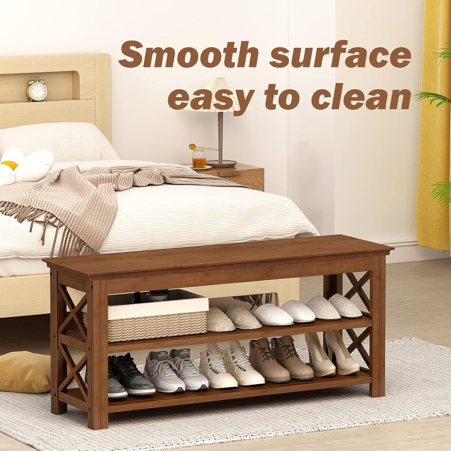 Bamworld Shoe Rack Bench with Storage 3 Tier Bamboo Shoe Bench Entryway Rustic Solid Wood Entryway Bench (X-Brown,39.4")