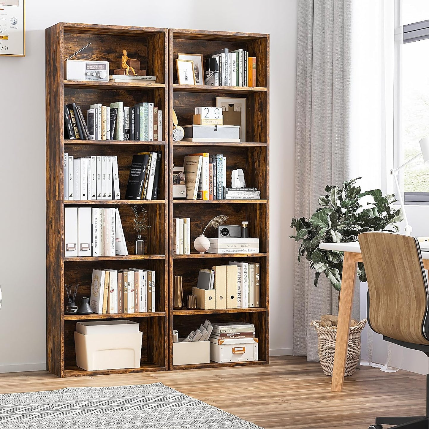 6-Tier Book Shelf, Floor Standing Open Bookcase, Wooden Display Storage Shelves with Anti-Tipping Device, 71" Tall Bookshelf for Bedroom, Living Room and Office, Brown