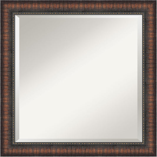Amanti Art Brown Bathroom Mirror for Over Sink, 24x24 Caleb Brown Square Vanity Mirror, Medium Rustic Farmhouse Frame, Hangs Horizonally and Vertically, Bathroom Wall Decor, Beveled Edge from WI, USA