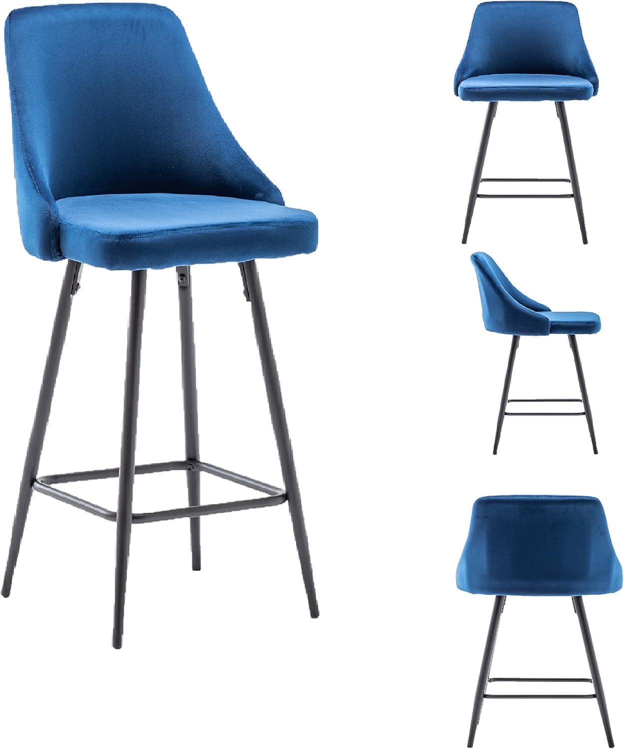 BTEXPERT Set of 2,Premium upholstered Dining 25" Seat Height, High Back Count Stool Bar Chairs, Pack Blue Velvet barstools