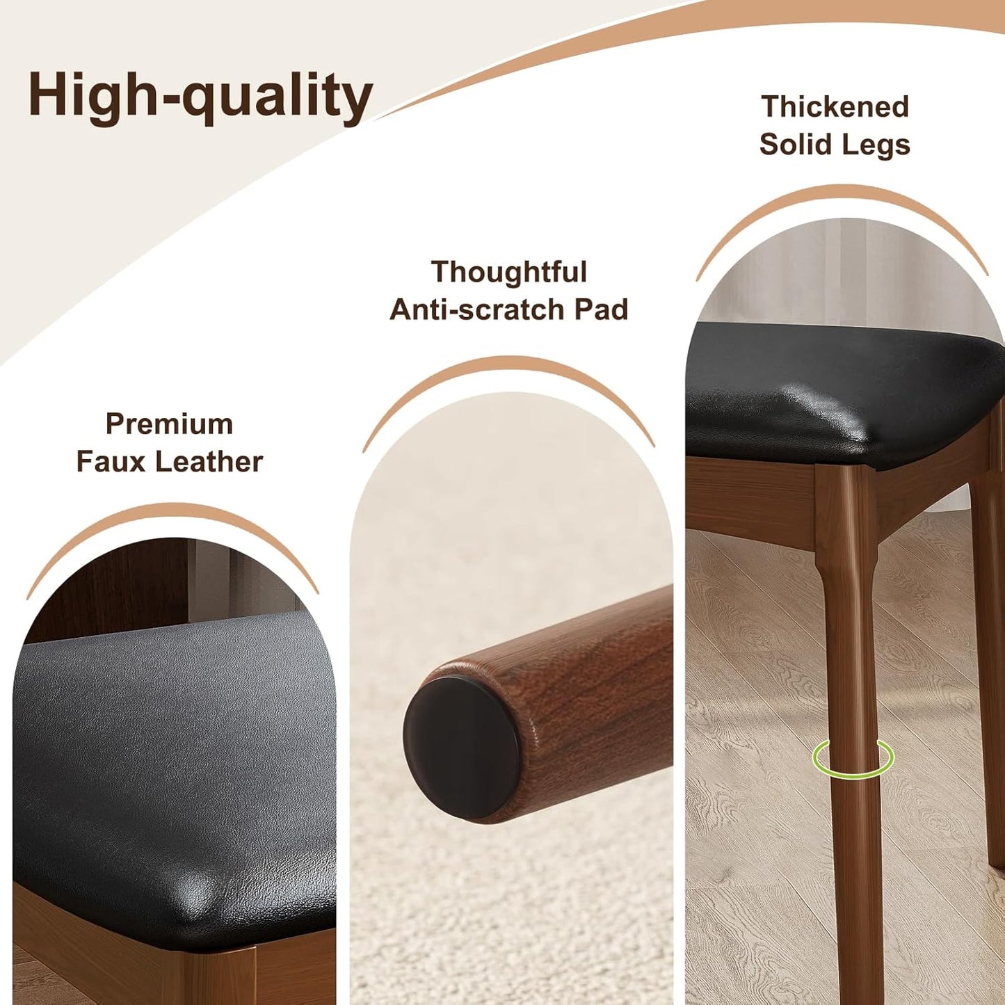 Solid Wood Dining Chair with Walnut Finish Set of 2 Mid Century Modern Upholstered PU Leather Dining Chairs with Curved Backrest for Dining Room, Kitchen, Study Room, Walnut Color