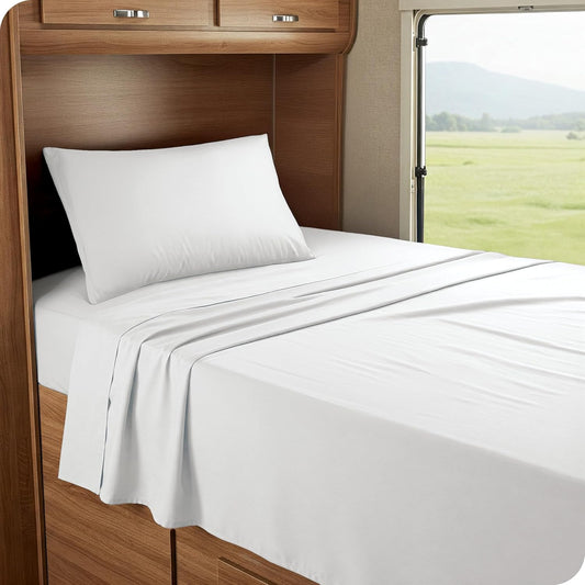 Bare Home RV Bunk Sheet Set - 1800 Ultra-Soft Microfiber - Double Brushed - Deep Pockets - Easy Fit - 3 Piece Set - Bed Sheets (RV Bunk (30x75), White)