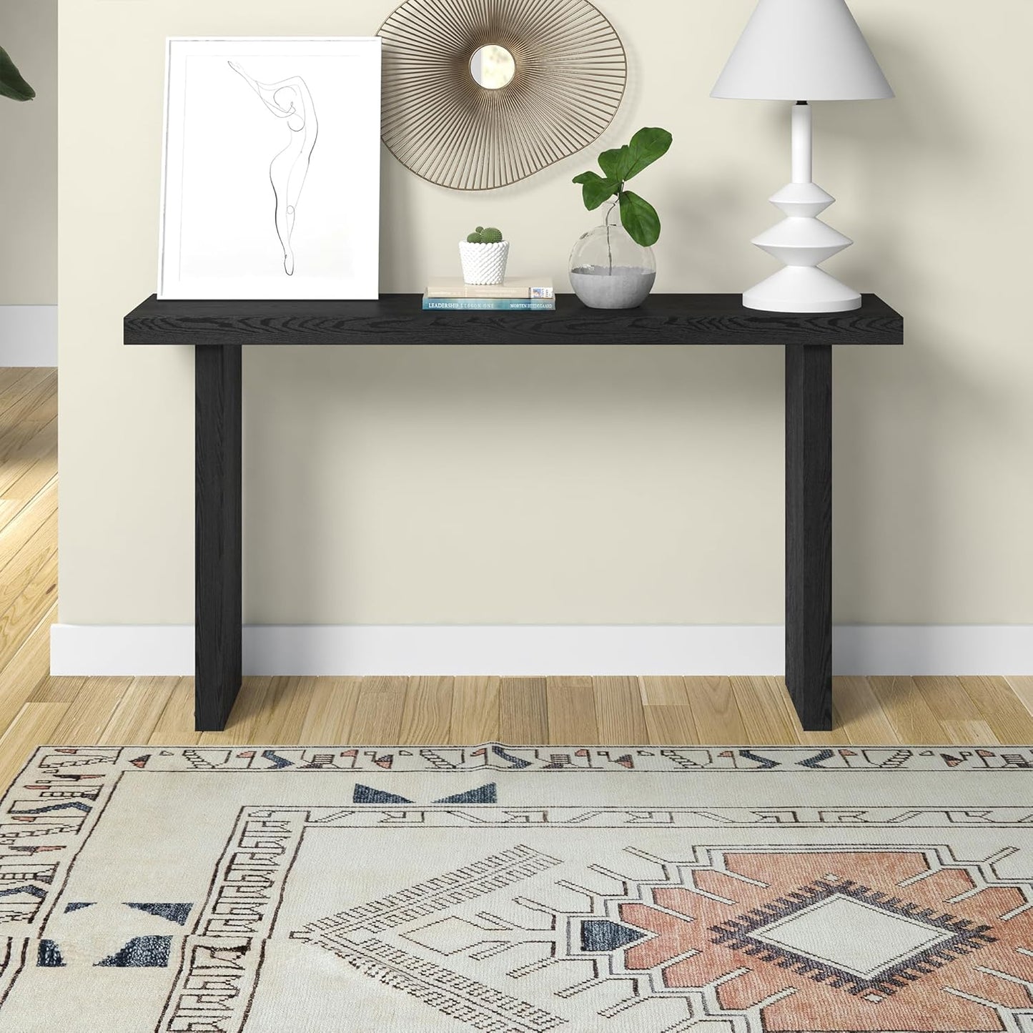 Henn&Hart 55'' Wooden Rectangular Fluted Console Table Entryway Table, Sofa Table for Entryway, Living Room, Couch, Hallway, or Office, Black Grain
