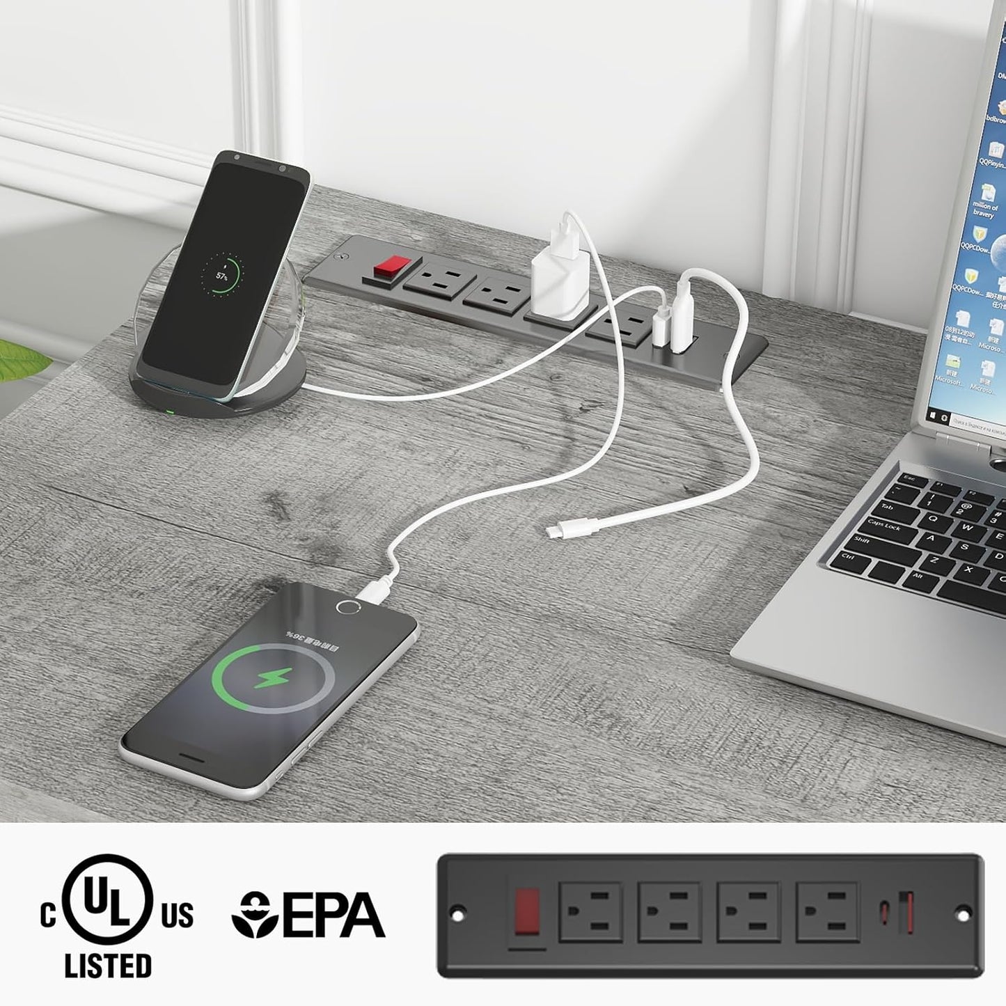 Farmhouse 47" Executive Desk, Computer Desk with Drawers and Storage Cabinet, Workstation Computer Desk for Home Office and Study.(Grey)