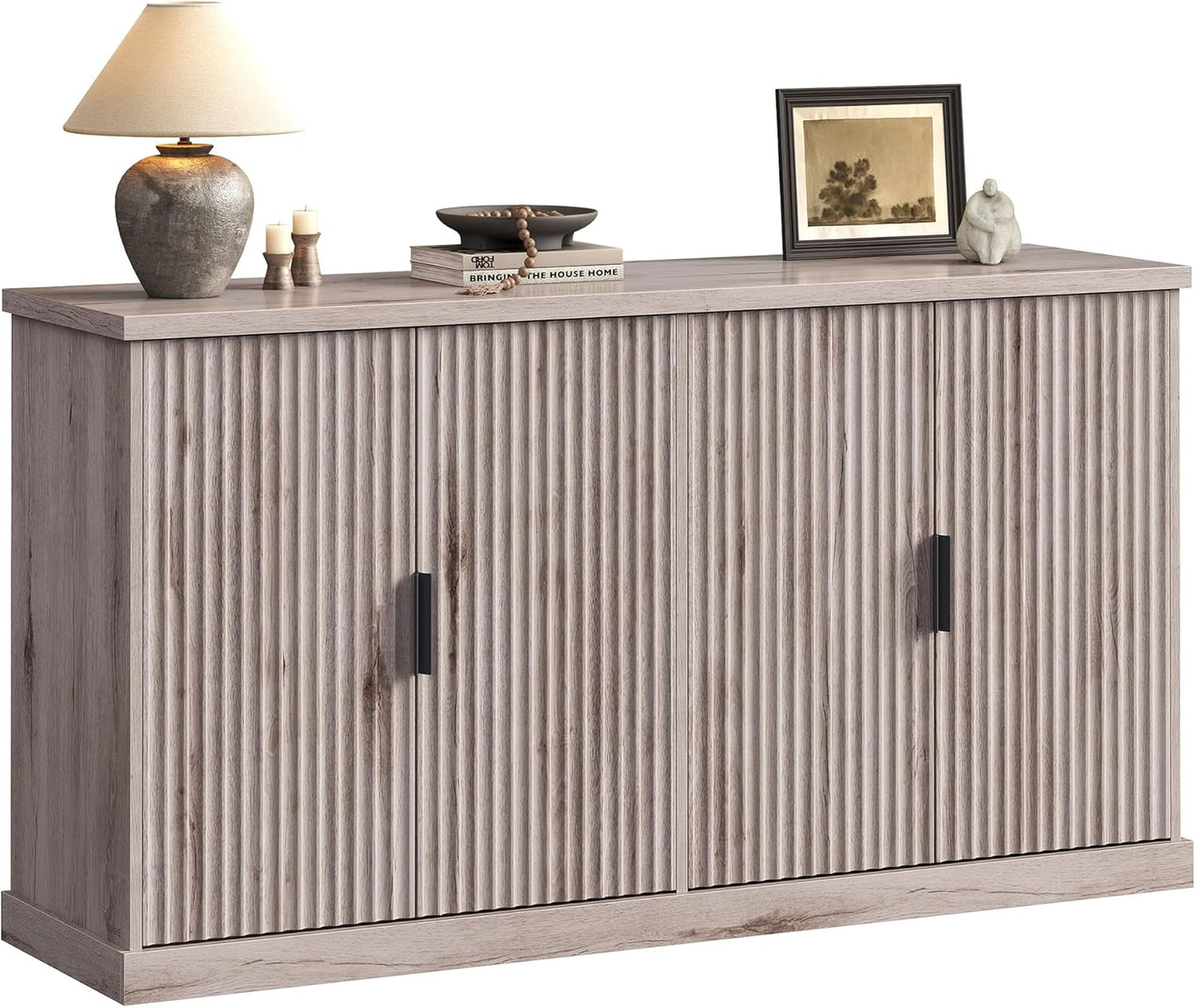 VASAGLE MAXE Collection - Buffet Cabinet, Console Cabinet, Sideboard with Adjustable Shelves, Fluted Doors, Transitional, Kitchen Pantry, Washed Gray UBBK382G01S