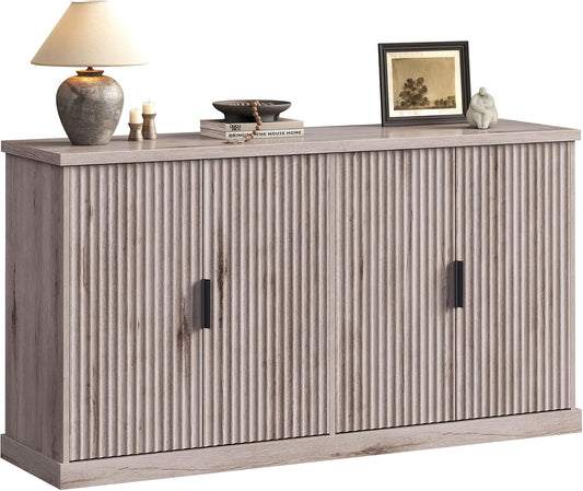 VASAGLE MAXE Collection - Buffet Cabinet, Console Cabinet, Sideboard with Adjustable Shelves, Fluted Doors, Transitional, Kitchen Pantry, Washed Gray UBBK382G01S