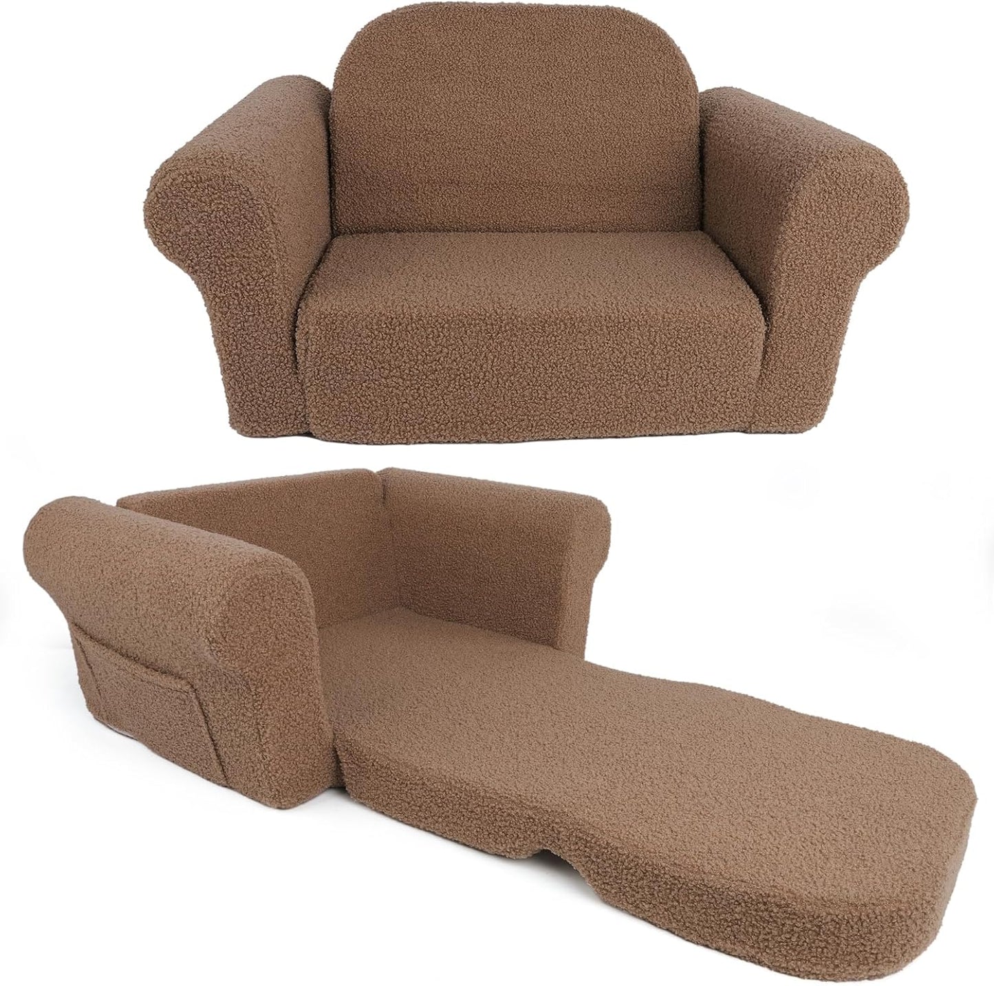 Chairs for Toddler, 2-in-1 Toddler Soft Teddy Baby Couch Fold Out, Convertible Chair to Lounger for Girls and Boys|Safety Certified | Gift for Children