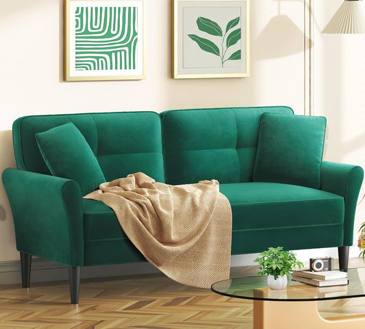 69" Small Sofa, Soft Small Couch with 2 Pillows, Comfy Love Seat Couches, Tool-Free Setup Loveseat Sofa, 700lb Load Sofas for Living Room, Cozy Couches for Living Room, Mini Couch for Bedroom, Green