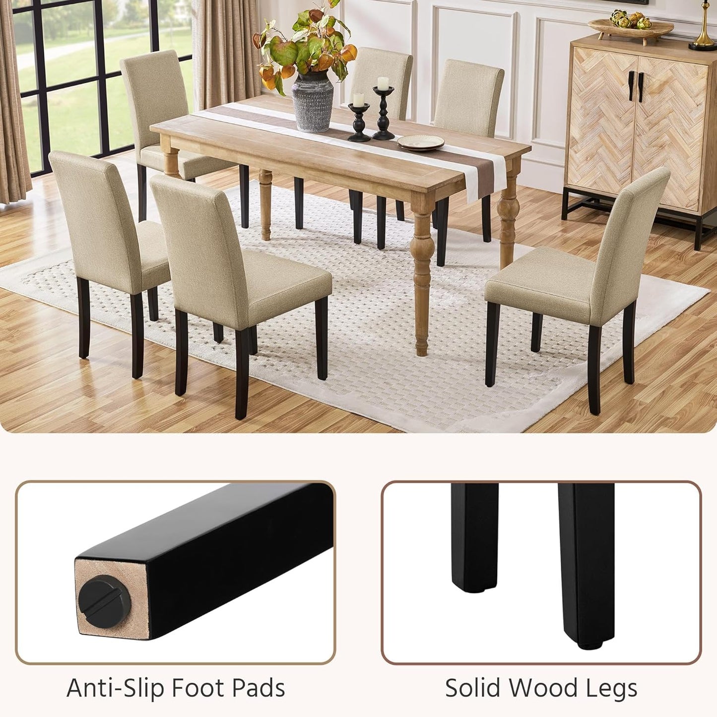 Yaheetech Dining Chairs Set of 2 Fabric Upholstered Parson Kitchen Chairs with Padded Seat and Solid Wood Legs for Dining Room/Restaurant, Khaki