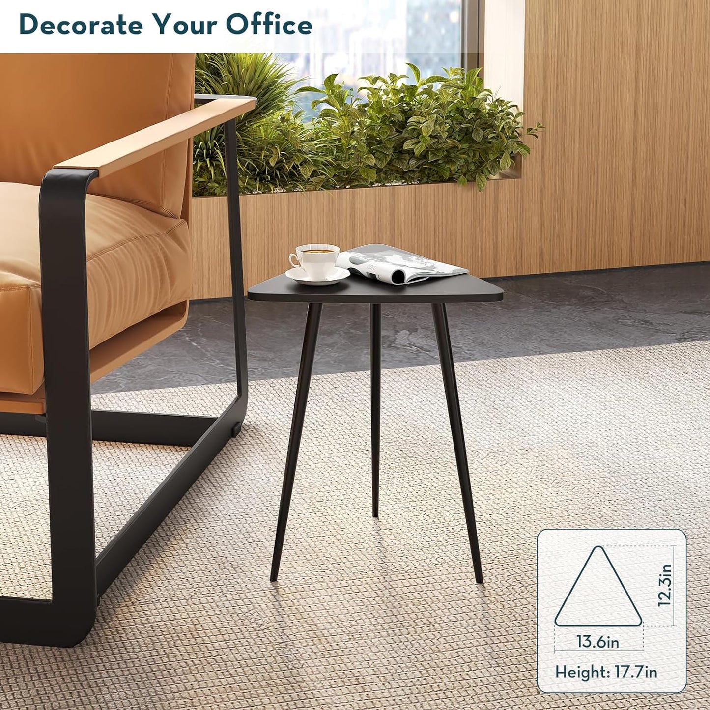 SAYGOER Small Black Side Table, Triangle End Table, Modern Narrow Bedside Table for Living Room Bedroom Small Space, Unique Sofa Table Medal Black Frame 13.5" W x 12.3" D x 17.7" H