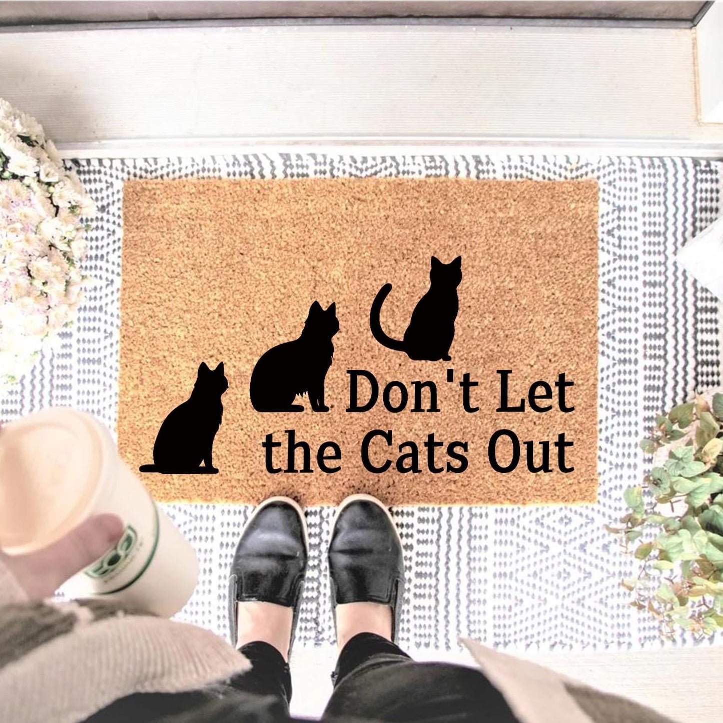Funny Coir Doormat Don't Let The Cats Out Front Door Mat Entryway Outdoor Mats with Heavy Duty Front Porch Welcome Mats Entry Natural Coconut Brown Prank Novelty Gift Outdoor Mat 23.7x15.7 inch
