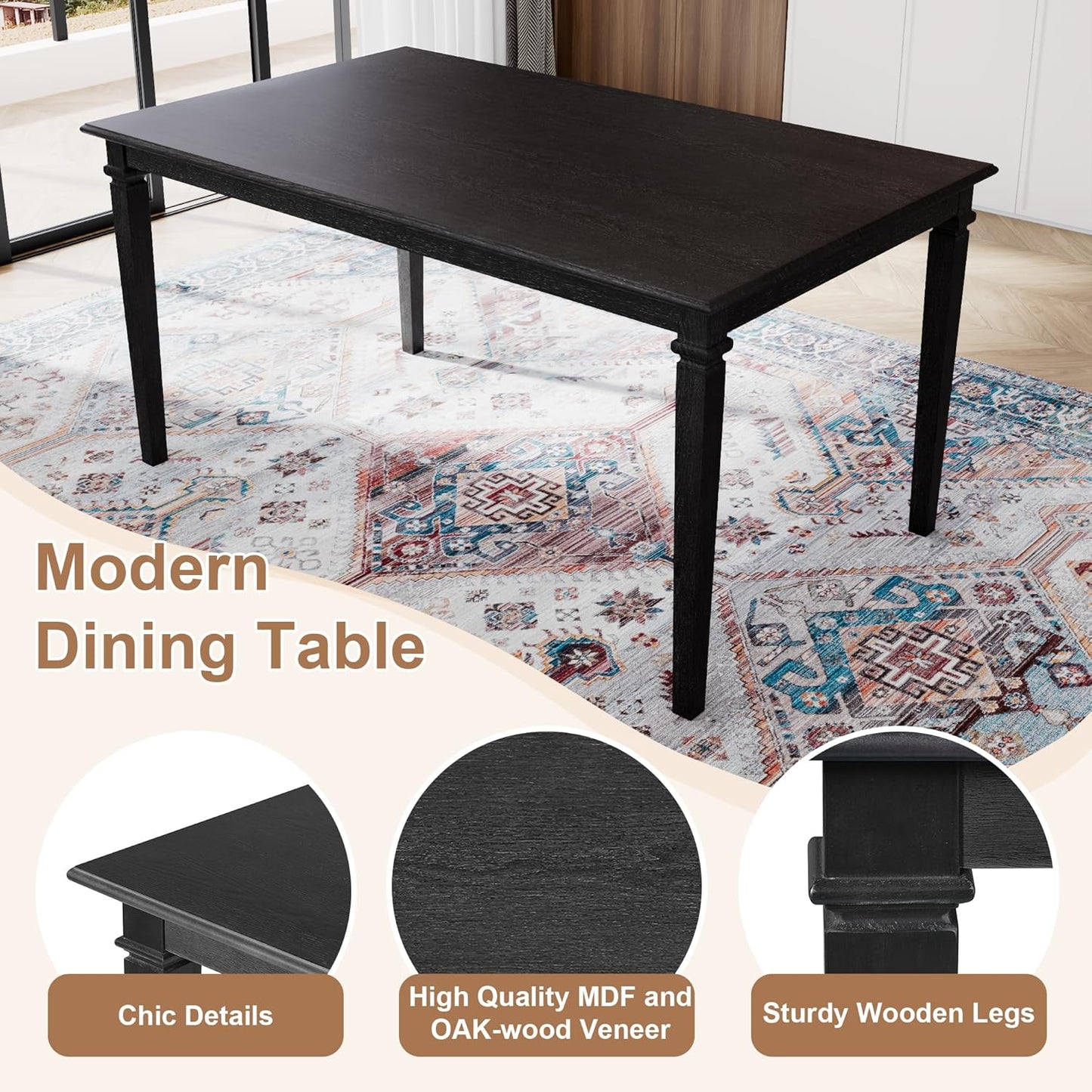 Merax 6-Piece Retro Dining Table Set, 6 Seats Wooden Rectangular Table, with 4 Chairs & 1 Bench for Kitchen Room, Classic Furniture, Dovetall Grey