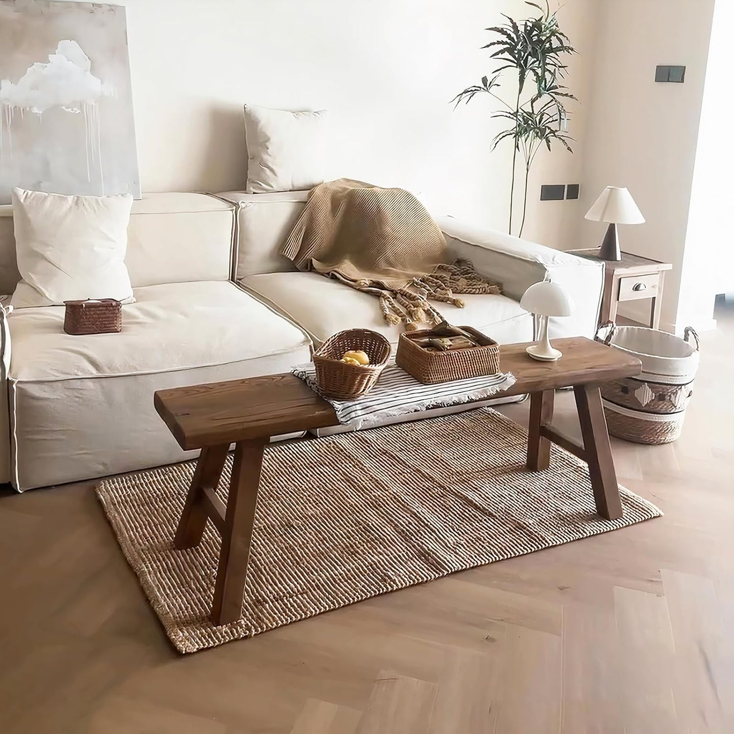 70.8in Wood Bench Indoor – Rustic Farmhouse Entryway Bench, Skinny Bench Design, Made of Extra-Thick Solid Wood, Perfect for Dining Room, Hallway, or End of Bed